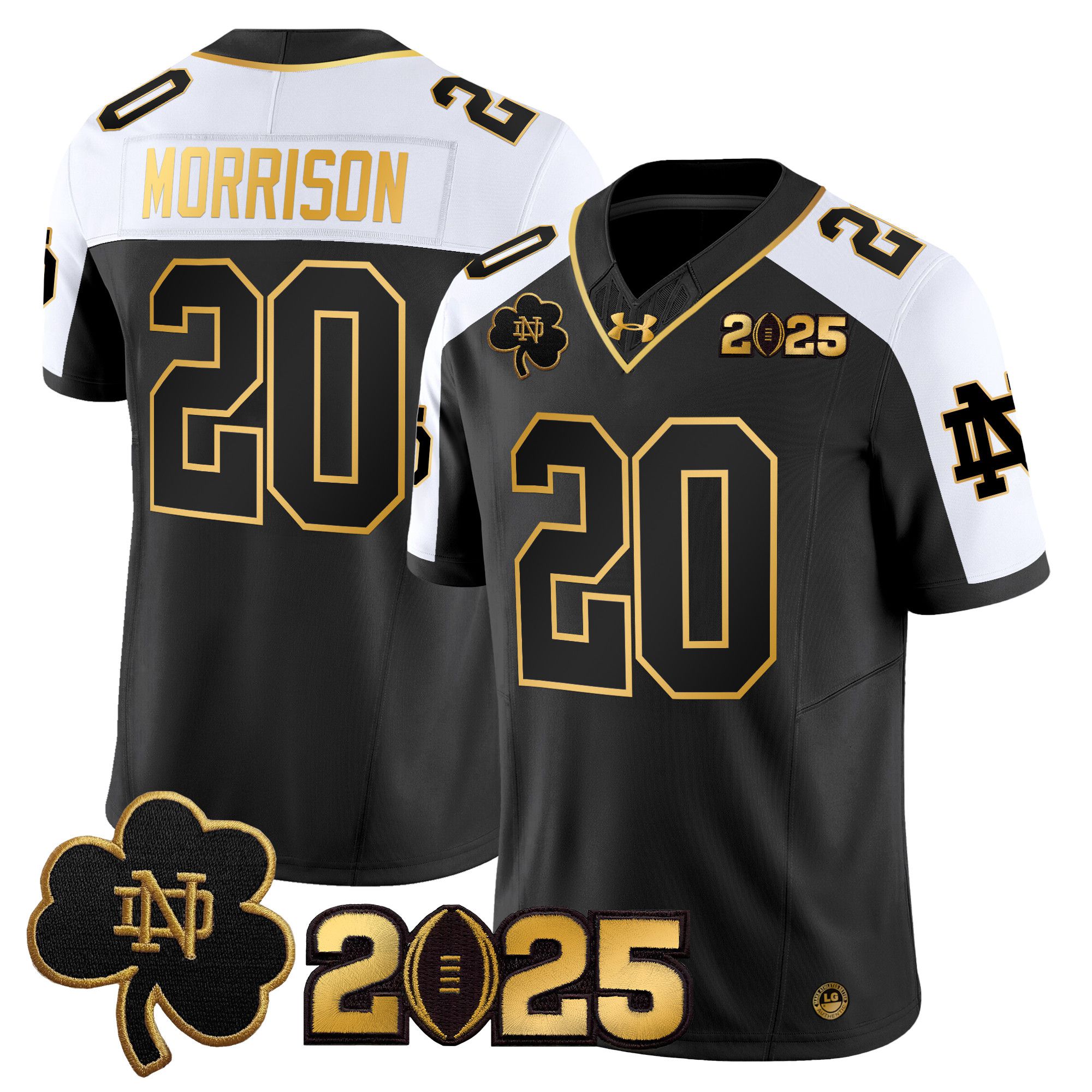 Men Notre Dame Fighting Irish #20 Morrison Black 2025 CFP Final Patch Gold Vapor Limited NCAA Jersey->ncaa teams->NCAA Jersey